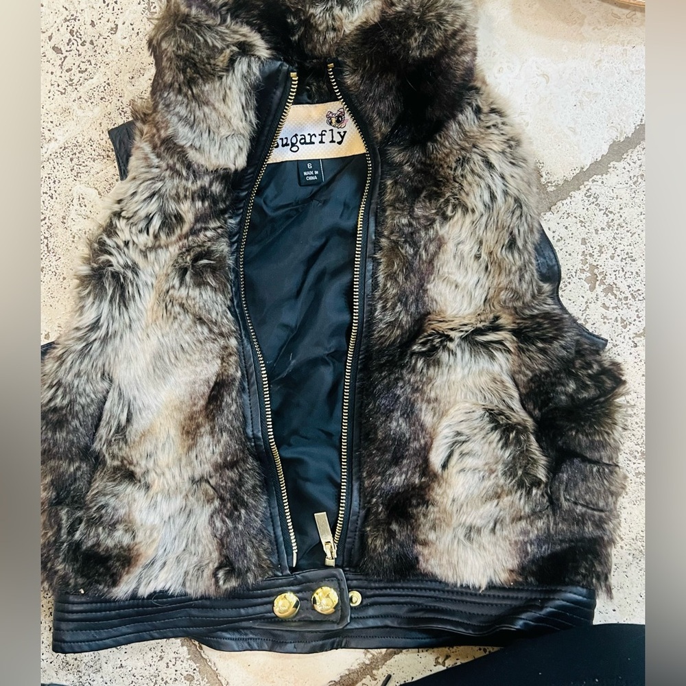 Sugarfly Faux Fur Vest in Brown and Black